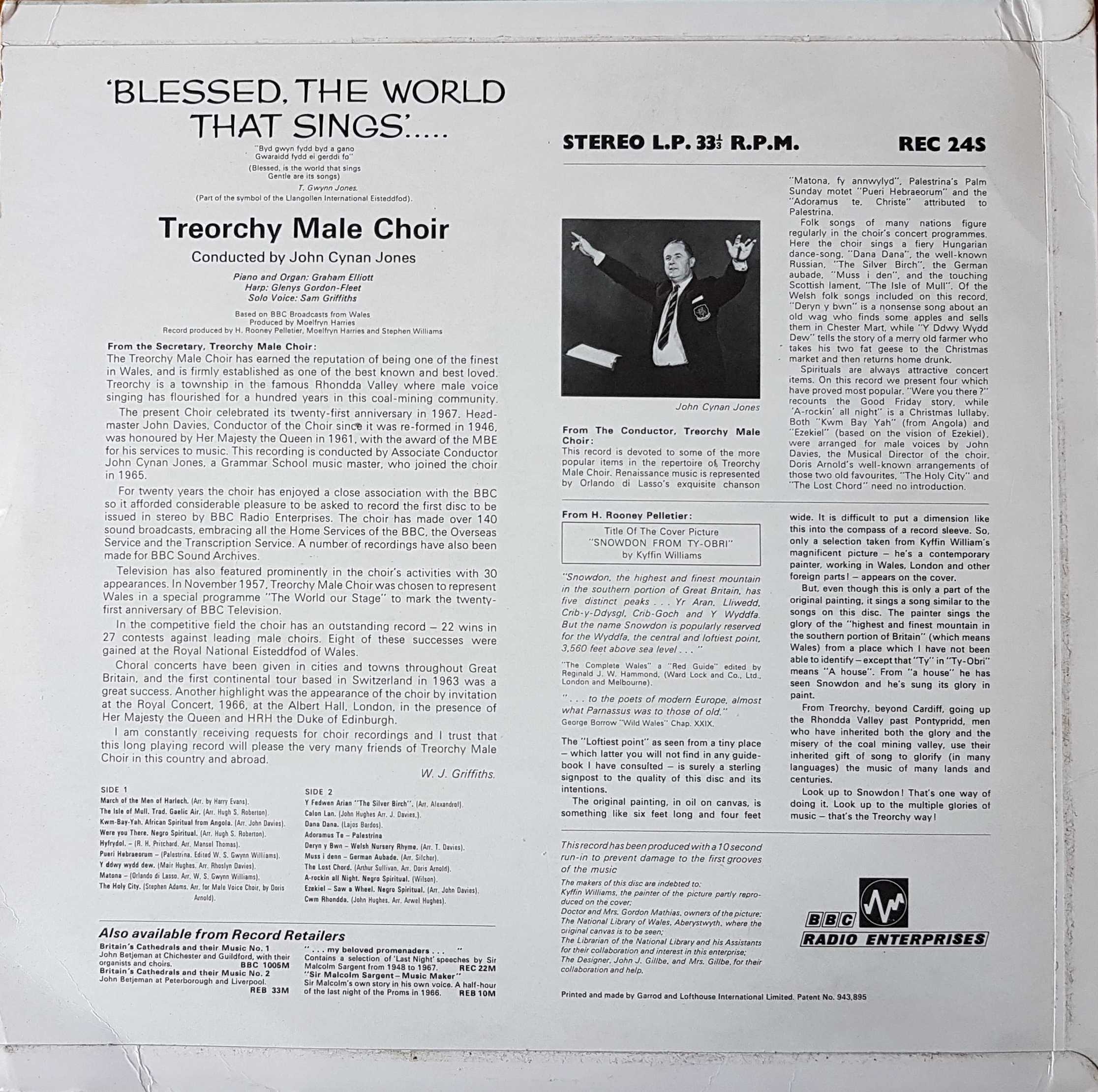 Picture of REC 24 Blessed, the World that sings by artist Theorchy male Welsh choir from the BBC records and Tapes library